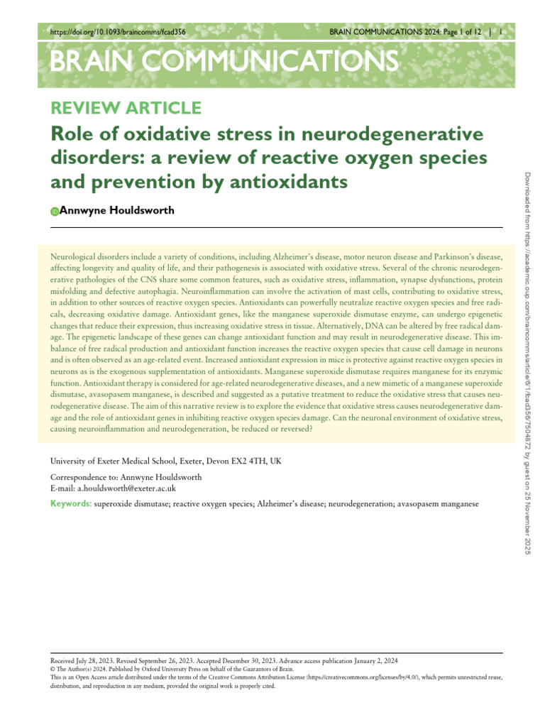 Role of Oxidative Stress in Neurodegenerative Disorder | PDF | Reactive ...