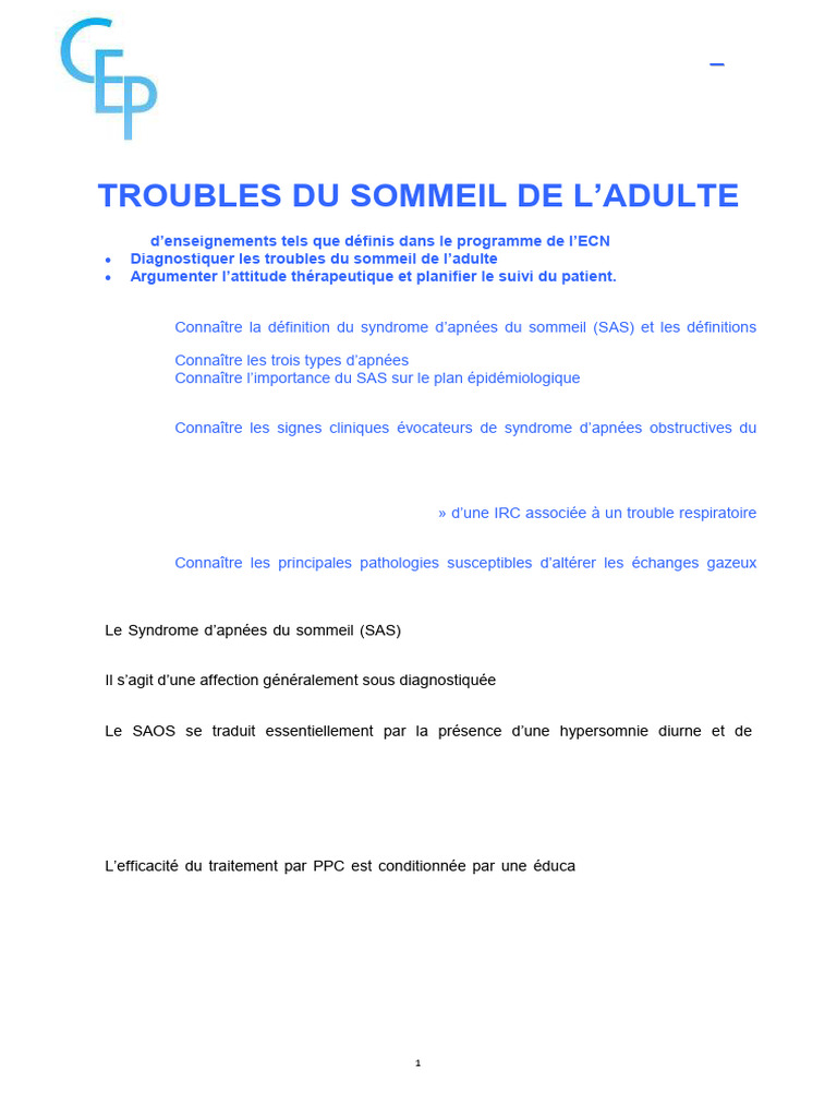 Item 108 Sommeil 2017 | PDF | Syndrome d'apnées du sommeil ...