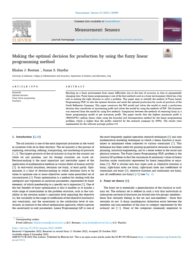 2022 - Making The Optimal Decision For Production by Using The Fuzzy ...