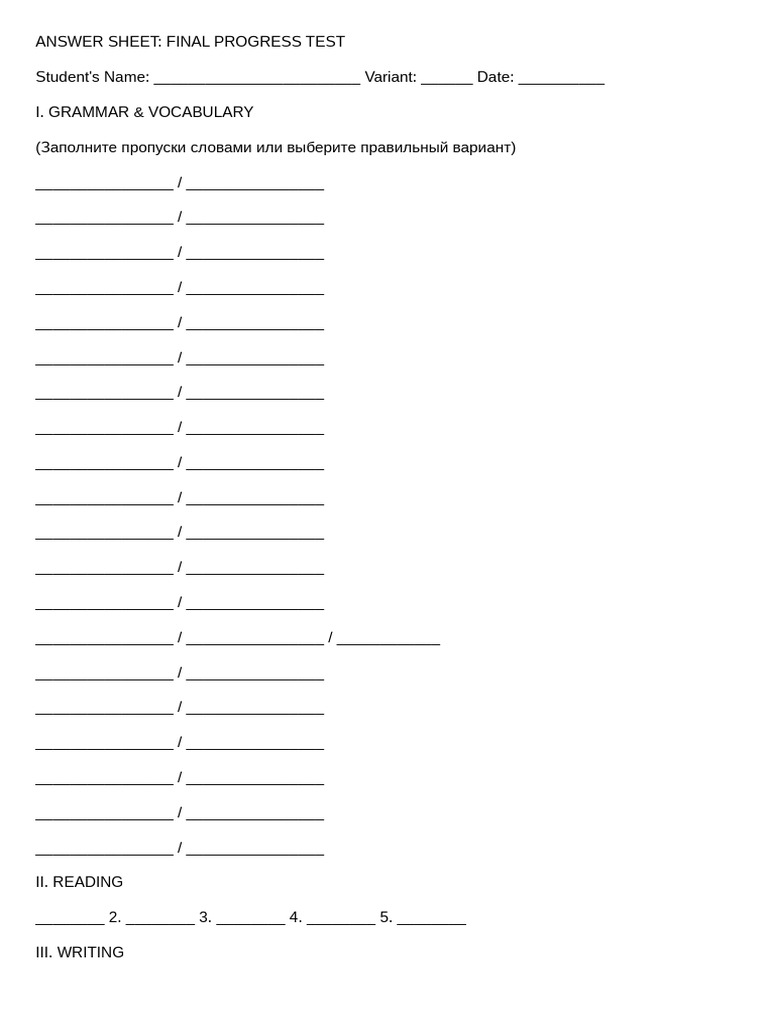 Answer Sheet | PDF