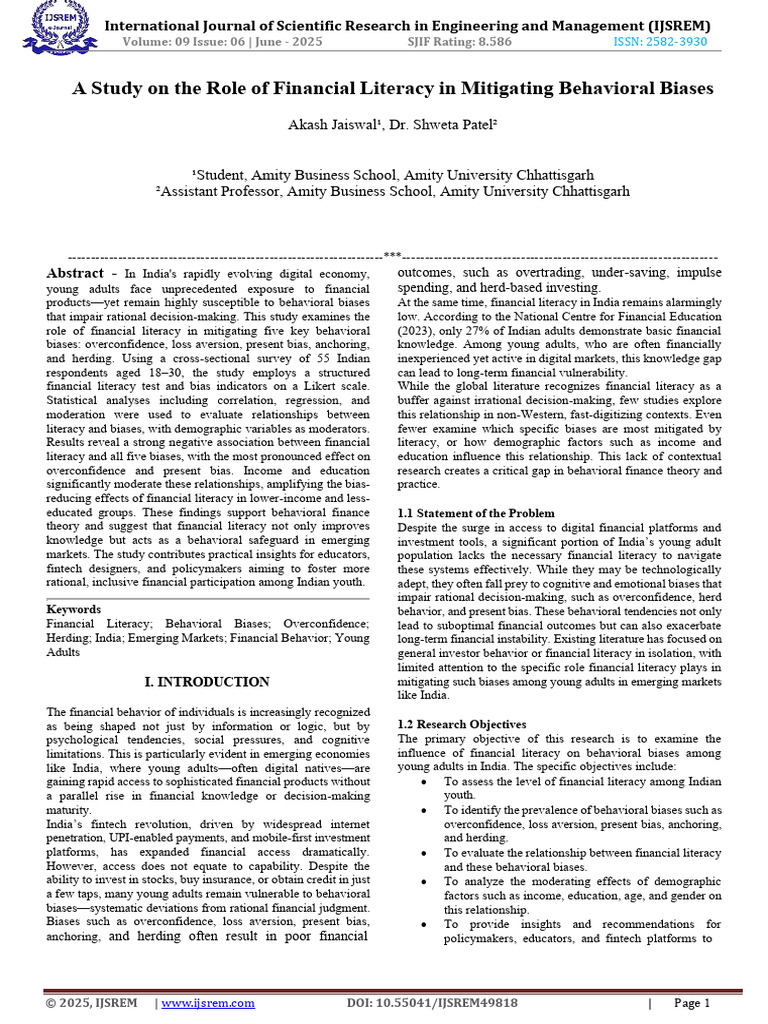 A Study On The Role of Financial Literacy in Mitigating Behavioral ...