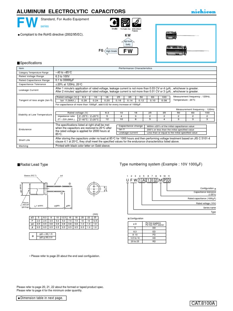 Aluminum Electrolytic Capacitors: Specifications | PDF | Capacitor ...