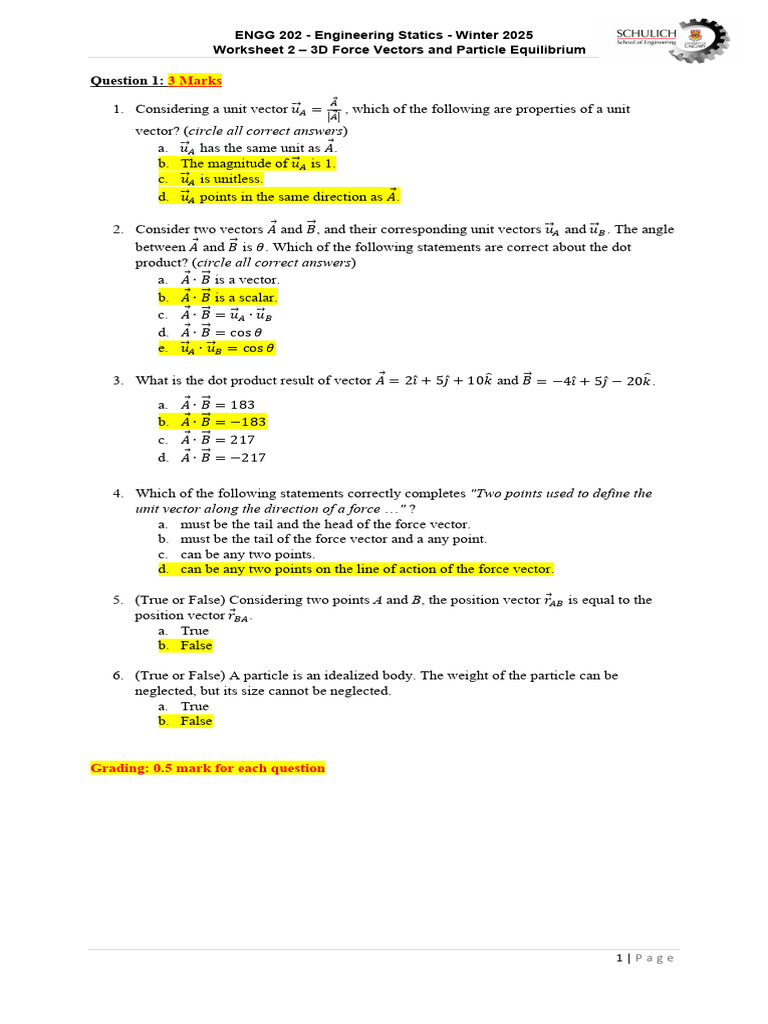 Worksheet 2 Solutions & Grading Rubrics | PDF | Euclidean Vector | Force