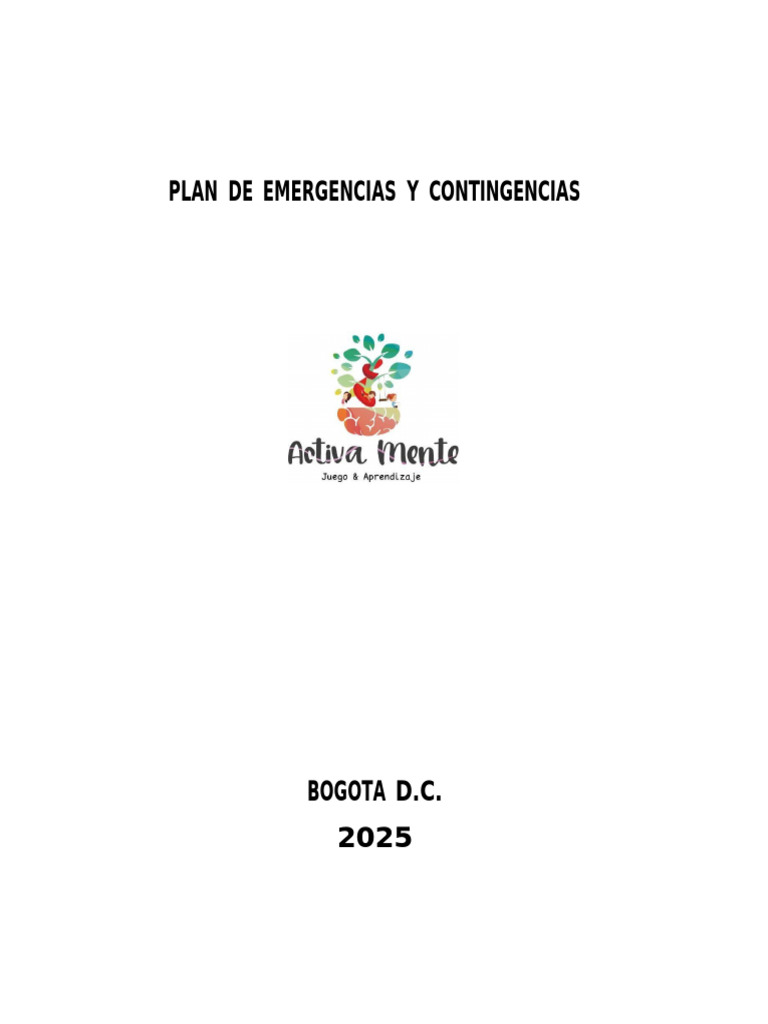 Plan de Contingencia y Emergencias Activa Mente | PDF | Riesgo ...