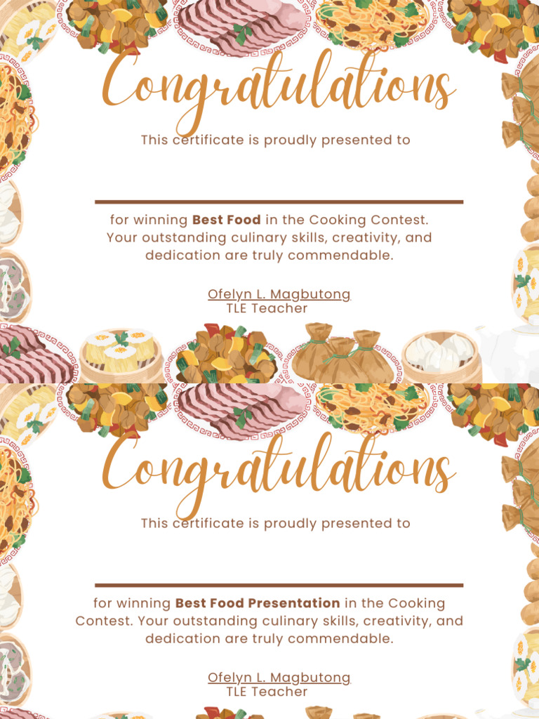 Cooking Class Finish Congratulations Card | PDF | Cooking | Food And ...