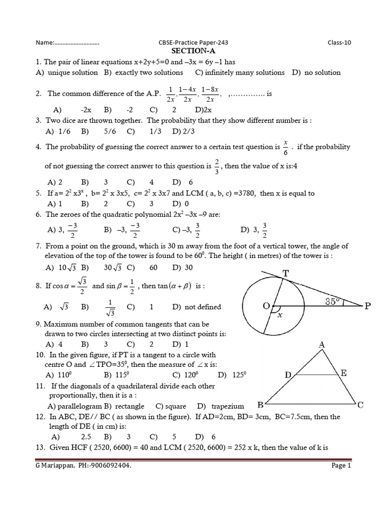 10 243 Maths | PDF | Polynomial | Circle