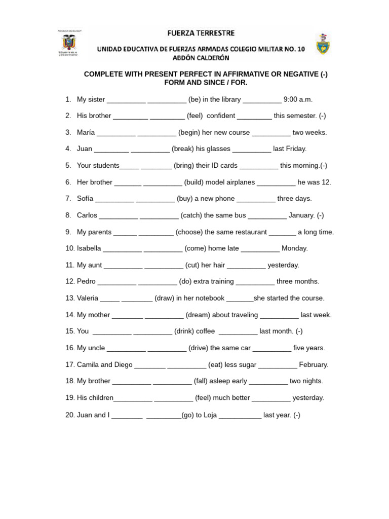 Class Workshop Present Perfect Since For A2 Level | PDF