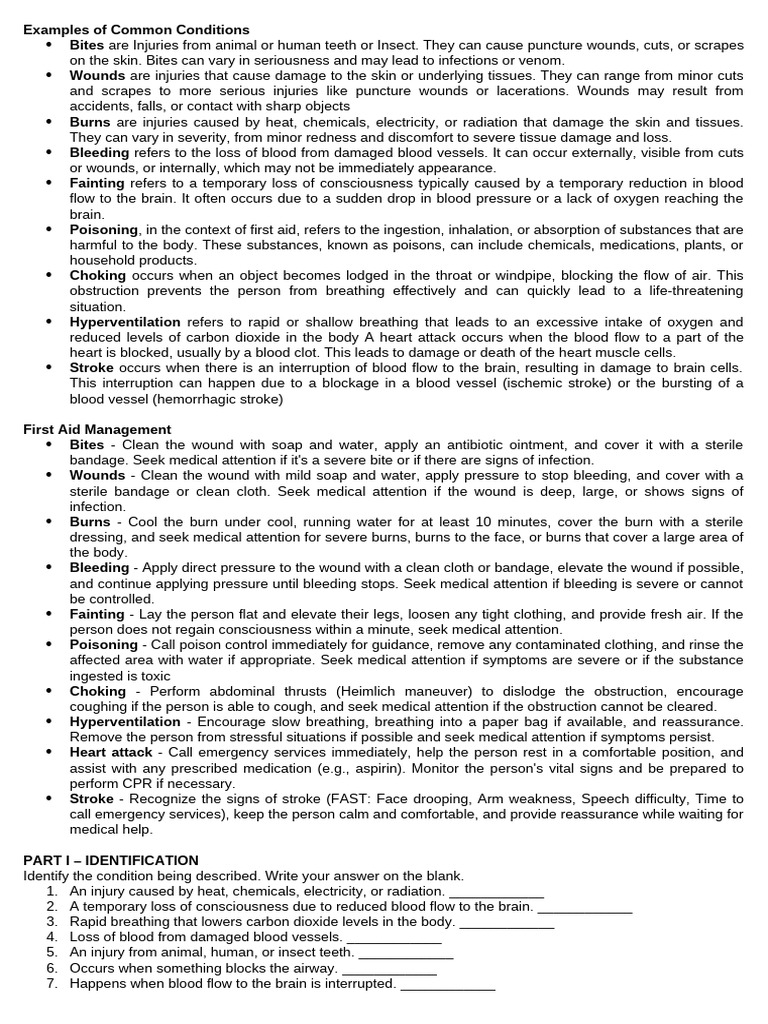 Examples of Common Conditions | PDF | First Aid | Blood