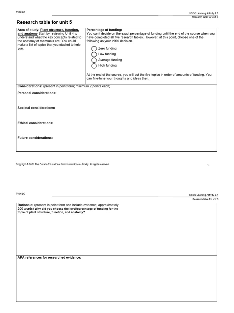 Sbi3c 05 Research Table | PDF