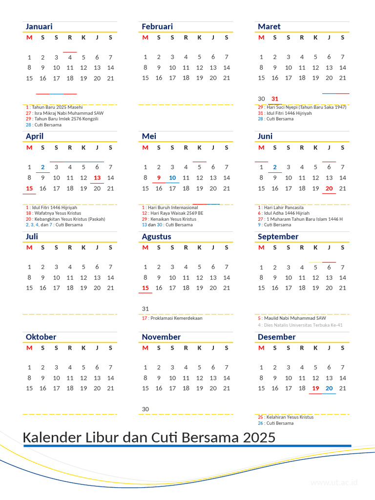 Kalender 2025 Masehi Libur Hari Raya Cuti Bersama Ukuran A4 | PDF