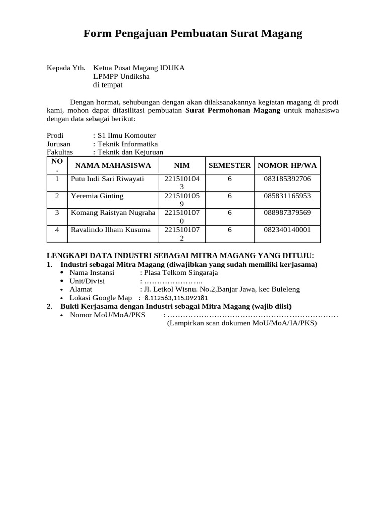 Form Pengajuan Surat Magang Genap 2024.2025 (Prayudi) | PDF