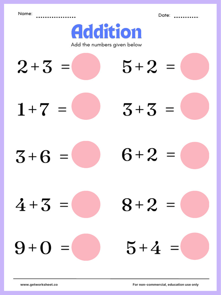 Addition Worksheet 1 | PDF