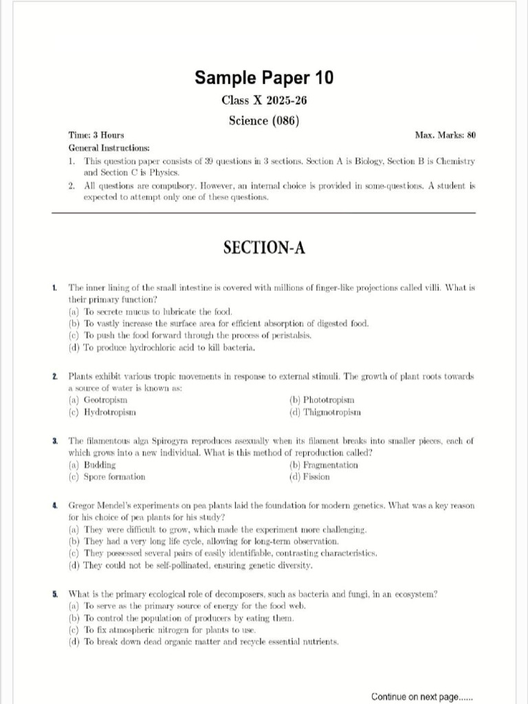 Sample Paper Class 10 | PDF