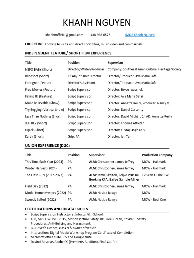 Director Resume - Khanh Nguyen - CCA | PDF