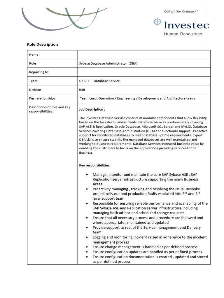 Sybase DBA Role Description | PDF | Databases | Data Management Software