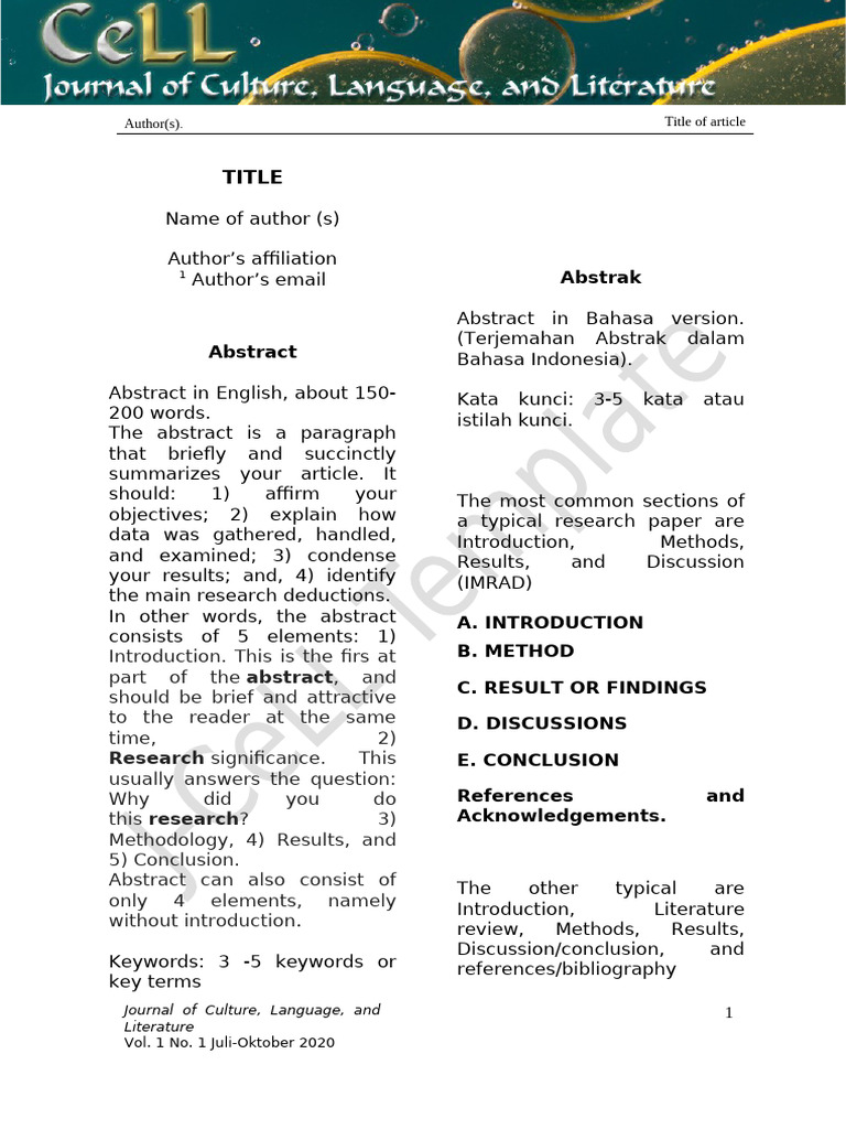 J-CeLL Template | PDF | Abstract (Summary)