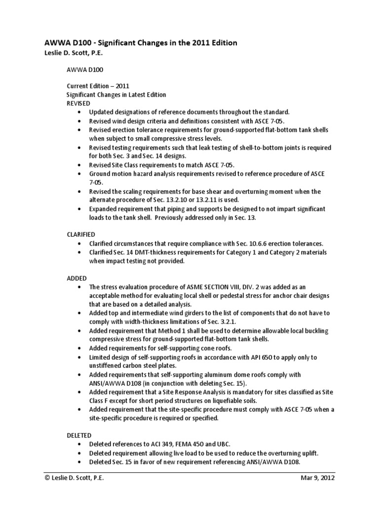 Significant Changes in AWWA D100-11 | PDF | Welding | Construction