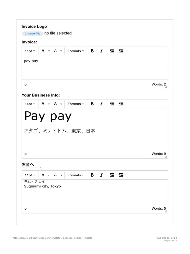 Japanese Invoice Template - Online Invoices | PDF