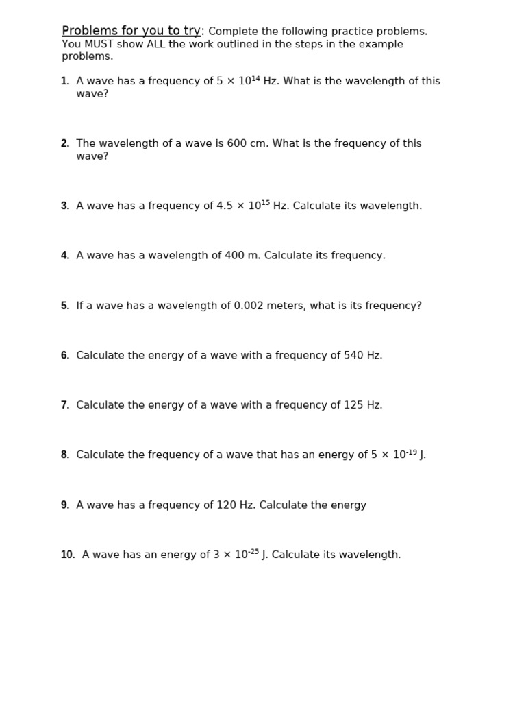 Wave Speed Worksheet | PDF