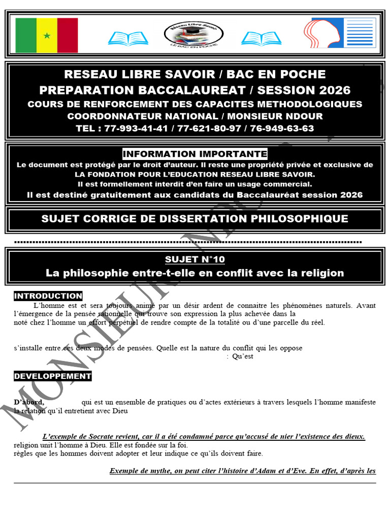 10 Philosophie Et Religion Opposition M. Ndour 2026 | PDF | Raison | Dieu