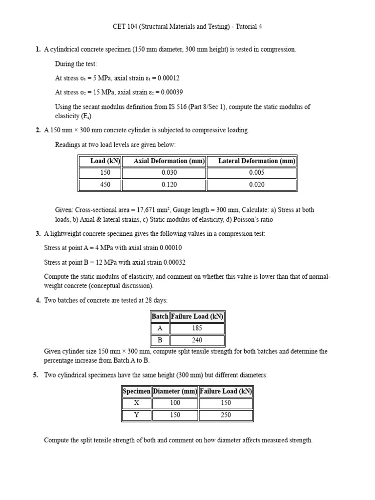 CET 104 Tutorial 4 Questions v2 | PDF | Deformation (Engineering ...