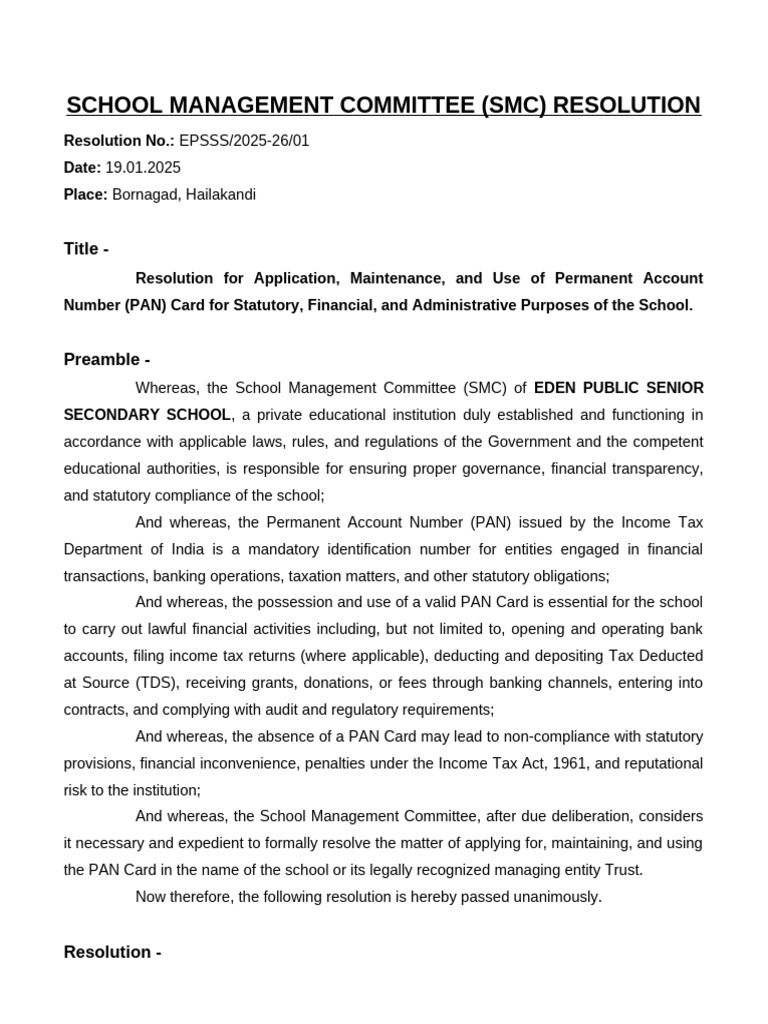 School Management Committee (SMC) Resolution | PDF | Regulatory ...
