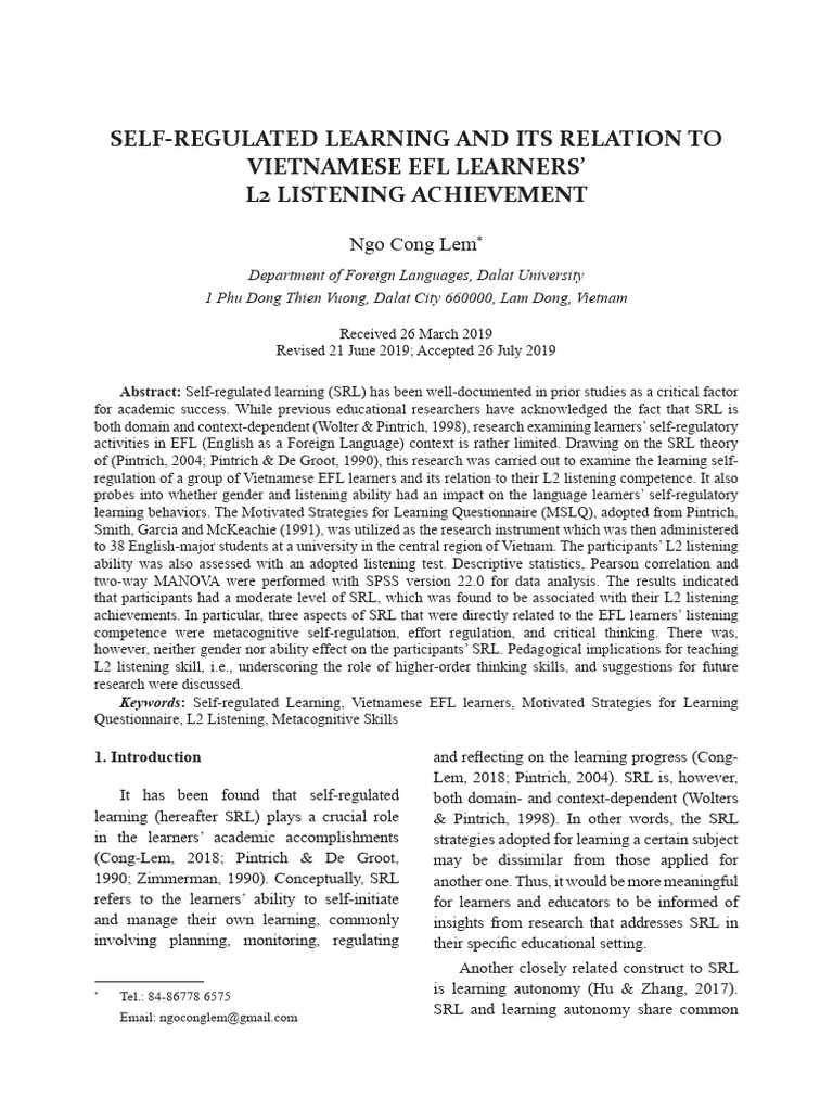 Self-Regulated Learning and Its Relation To | PDF | Metacognition ...