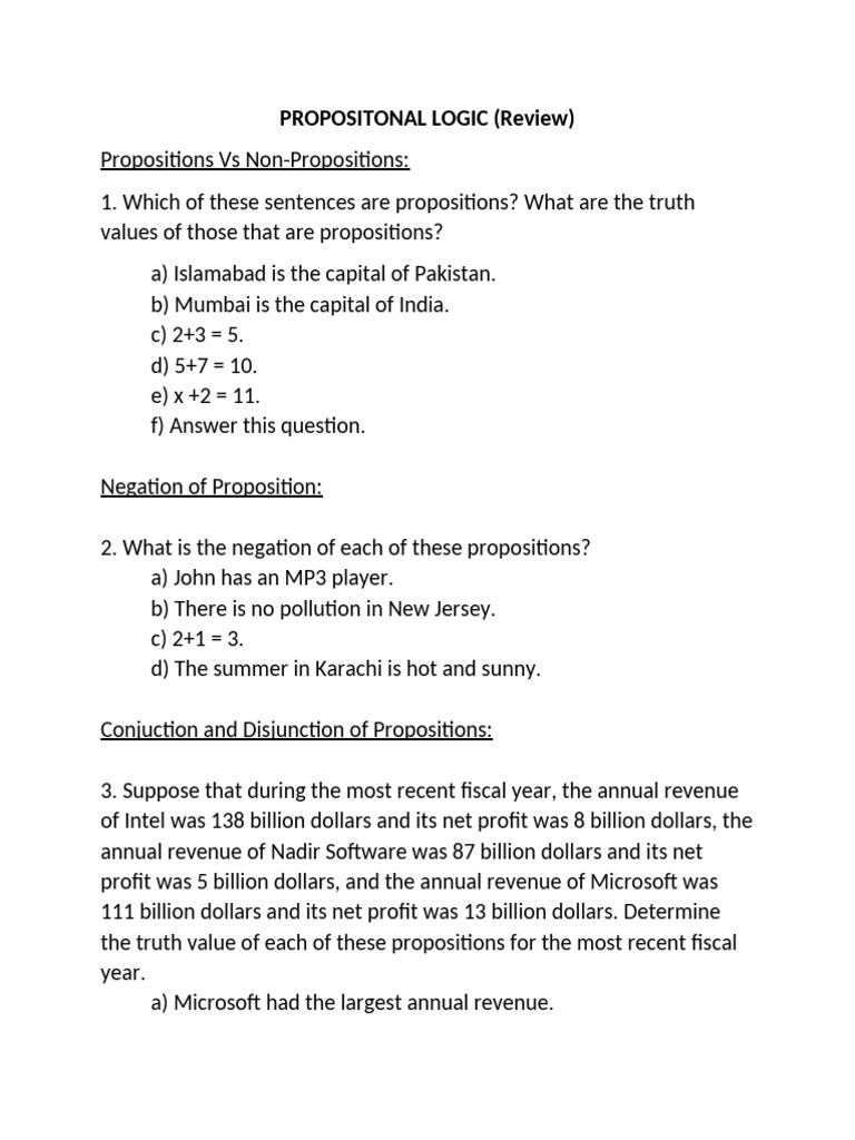 Propositional Logic Review Questions | PDF | If And Only If | Proposition