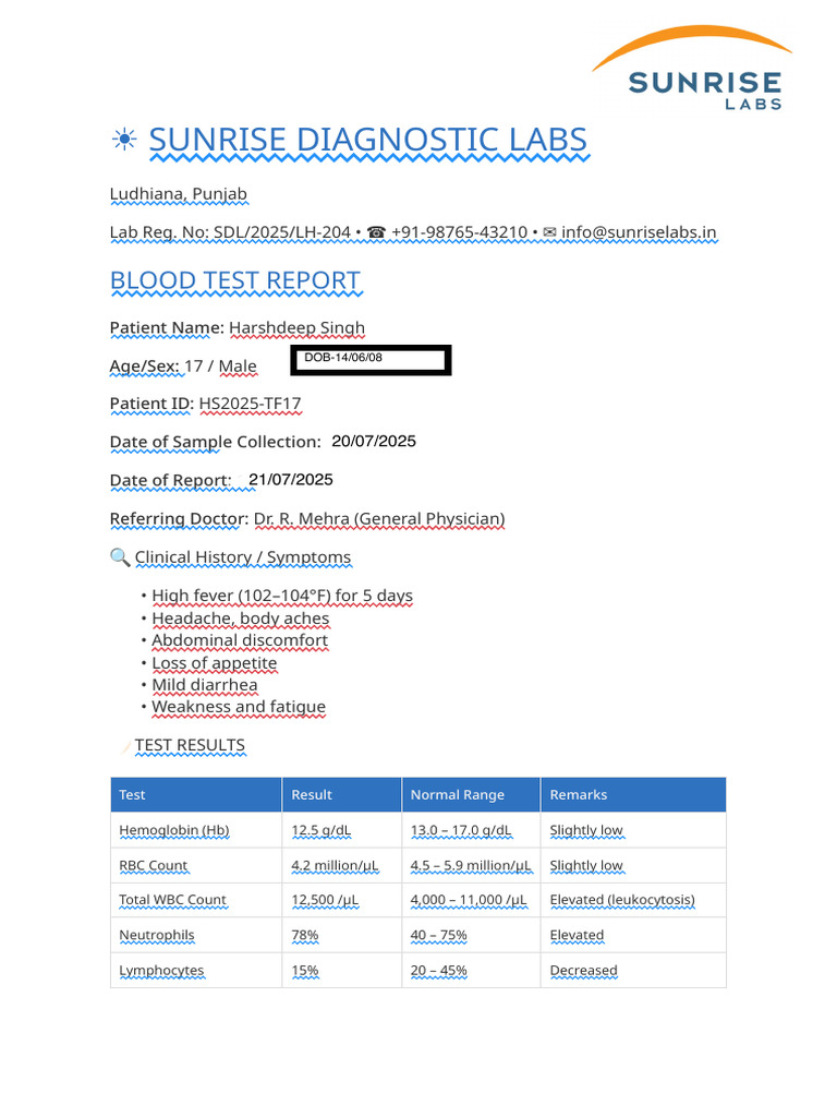 Harshdeep Singh Blood Test Report | PDF | Medical Specialties | Tissue ...