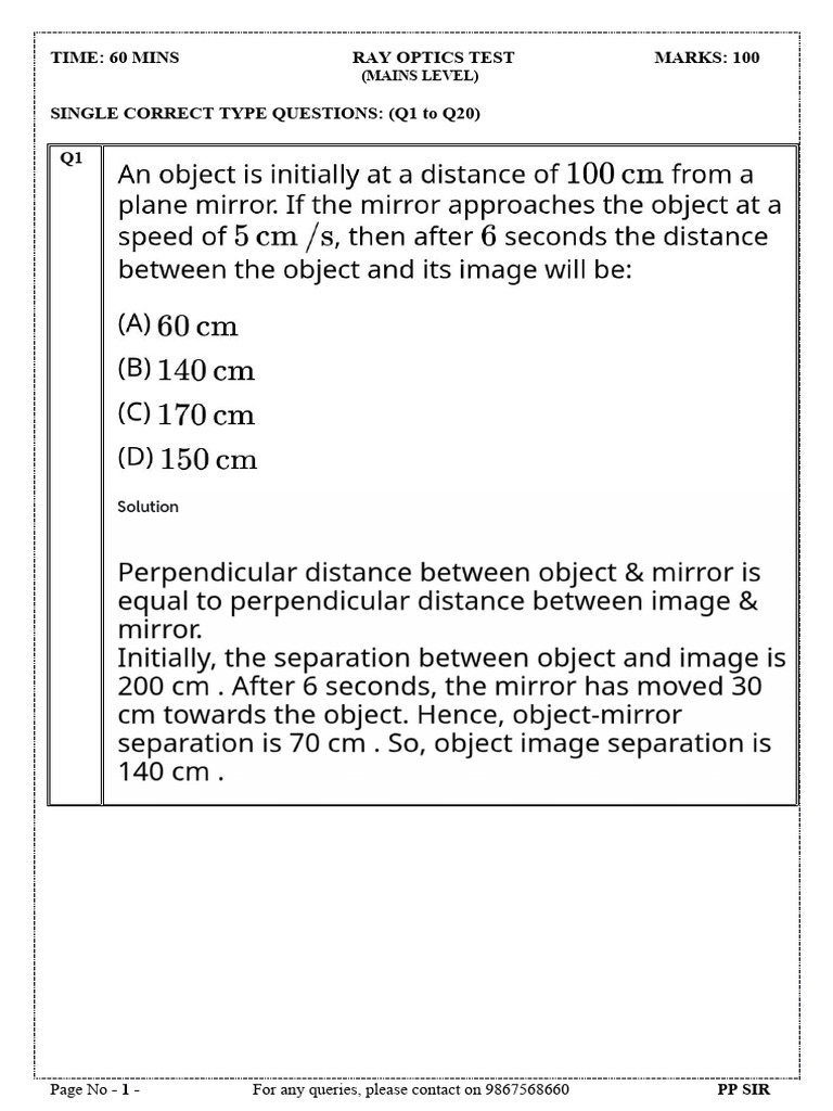 Ray Optics Test Solution | PDF