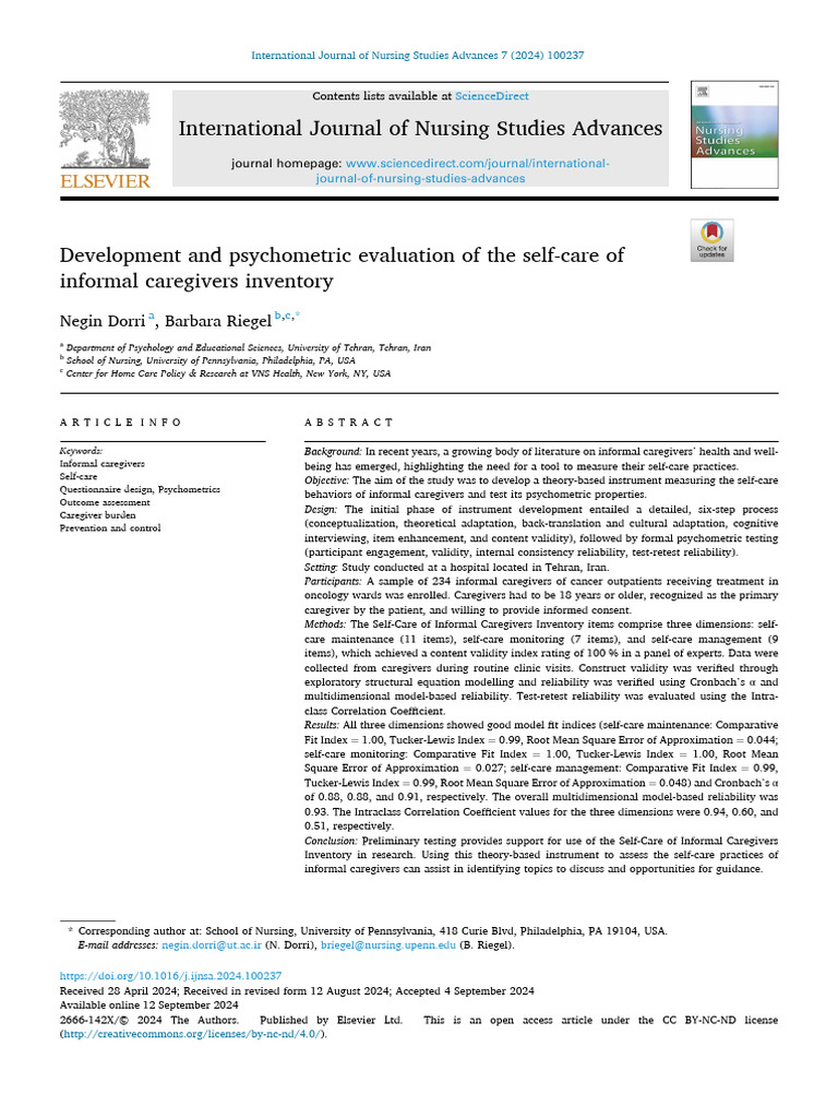 Development and Psychometric Evaluation of The Self-Care of | PDF ...