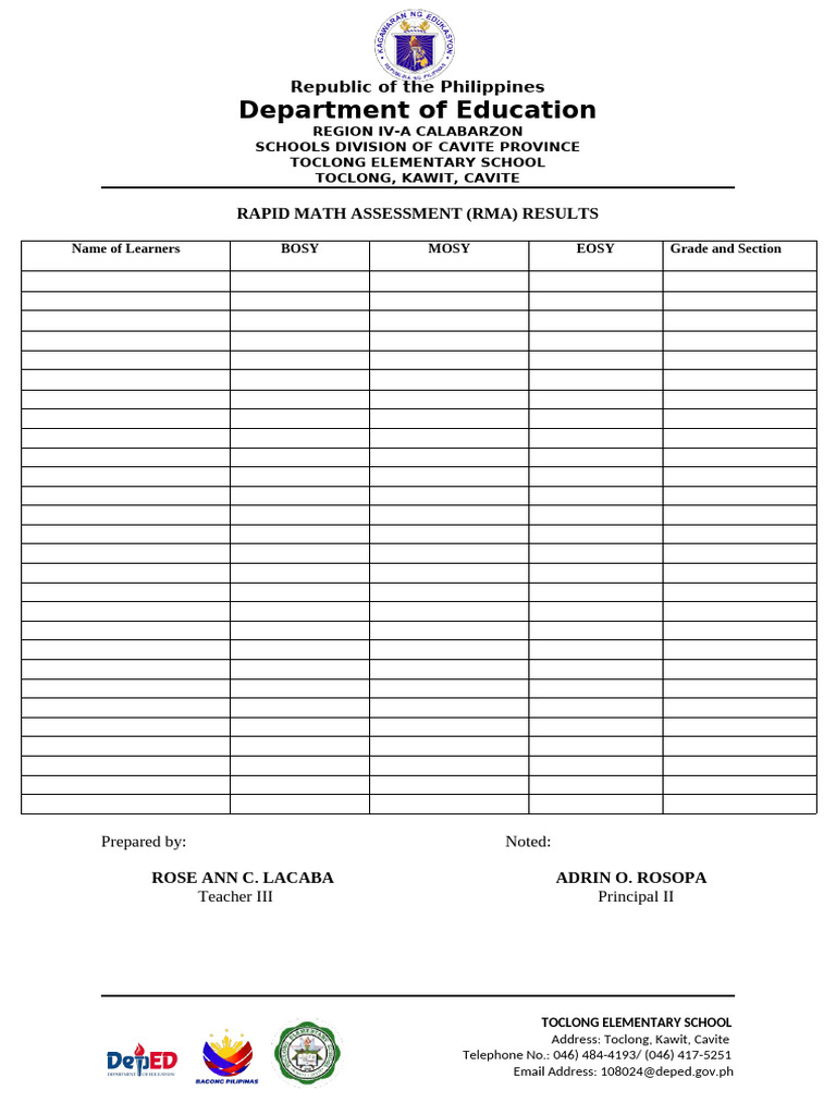 Rapid Math Assessment (Rma) Results | PDF