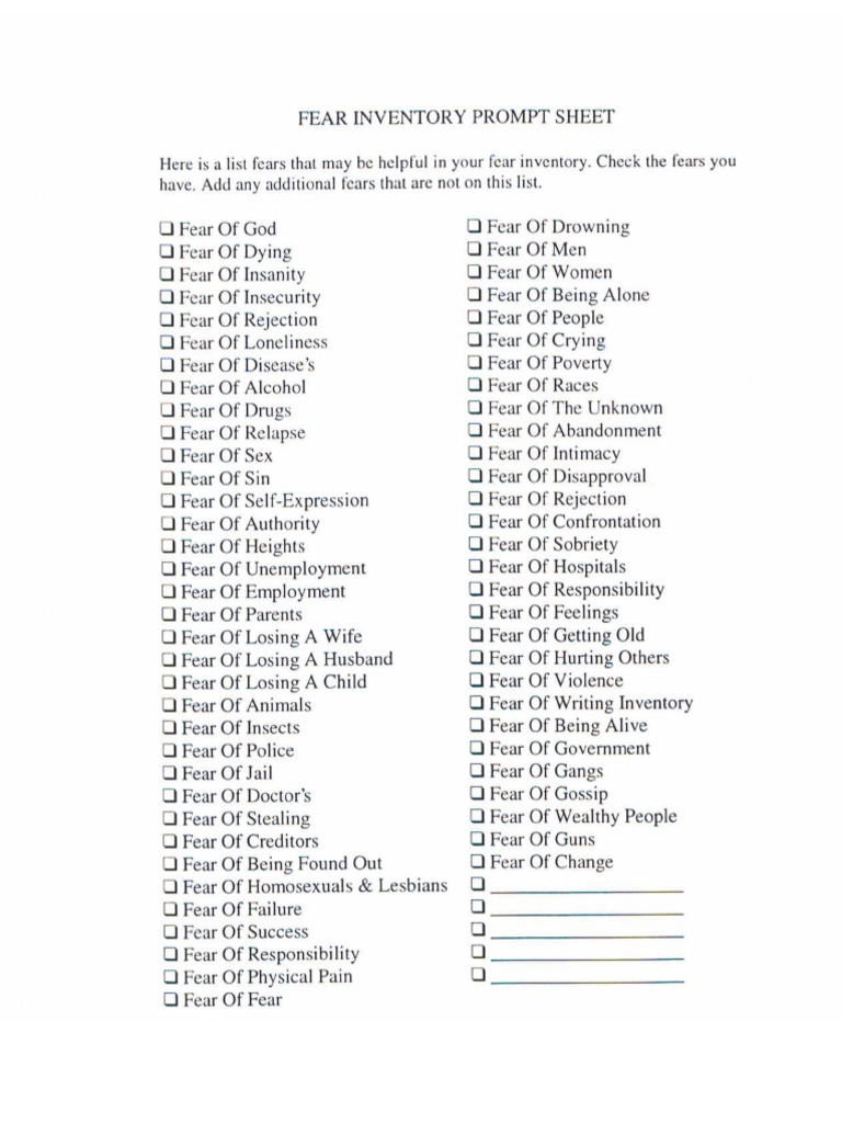 Fear Prompt Sheet | PDF