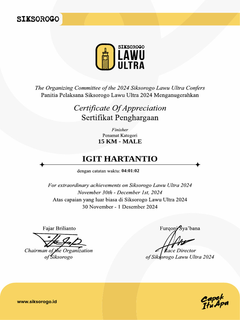 Igit Hartantio: 15 KM - Male | PDF