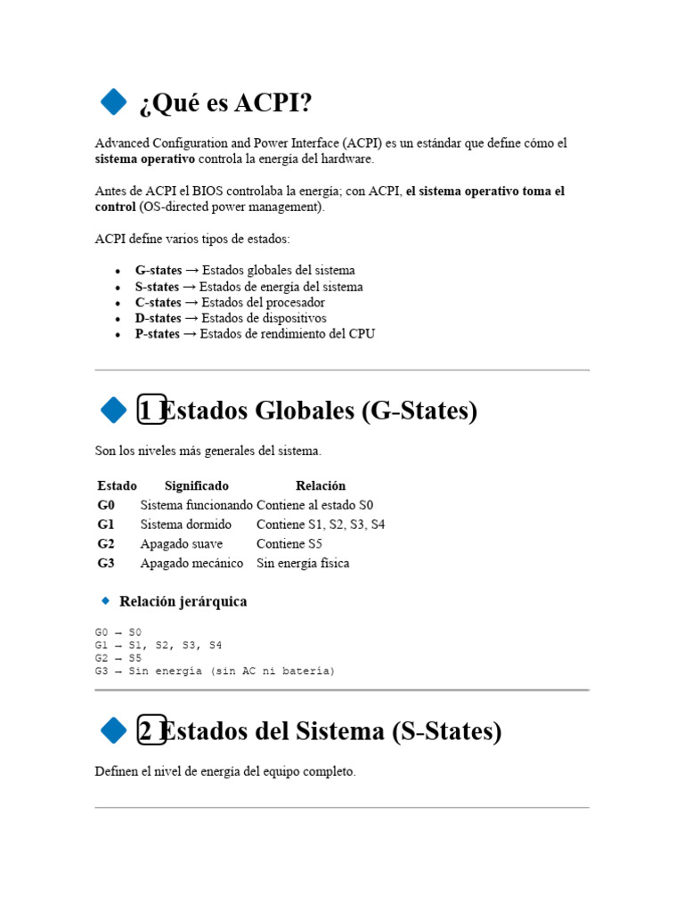 Estados Acpi | PDF | Unidad Central de procesamiento | Memoria de ...