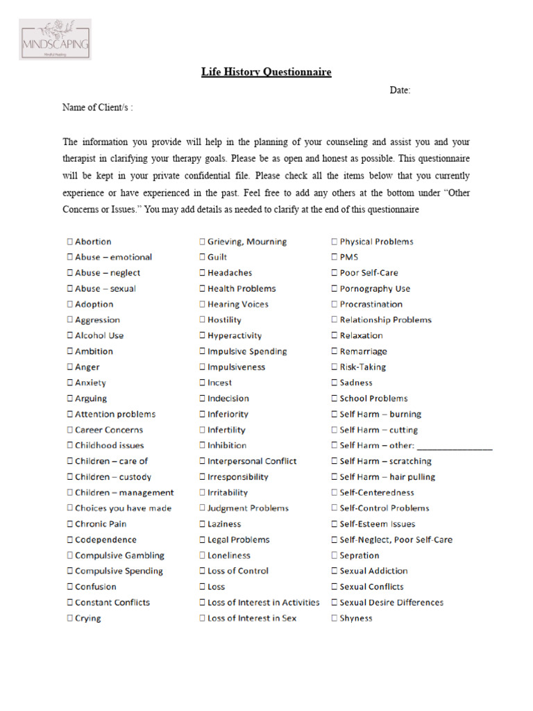 Life History Questionnaire | PDF | Family | Intimate Relationships