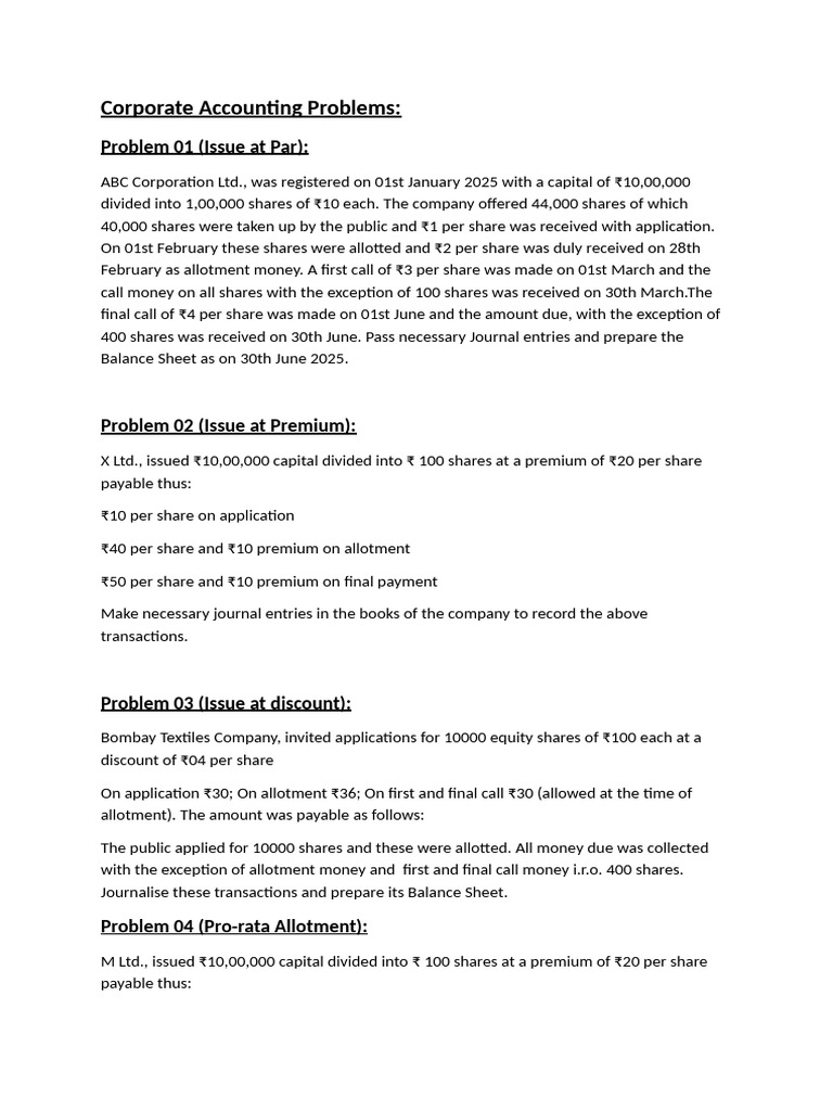 Corporate Accounting Problems | PDF