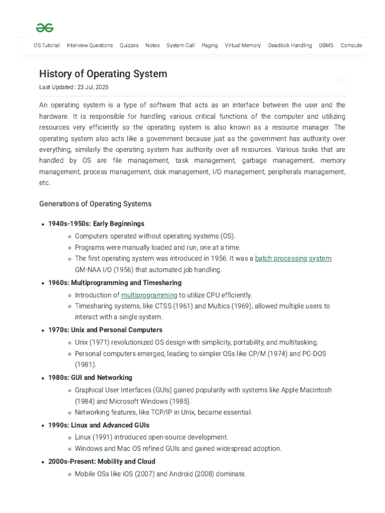 3rd - 1history of Operating System - GeeksforGeeks | PDF | Operating ...