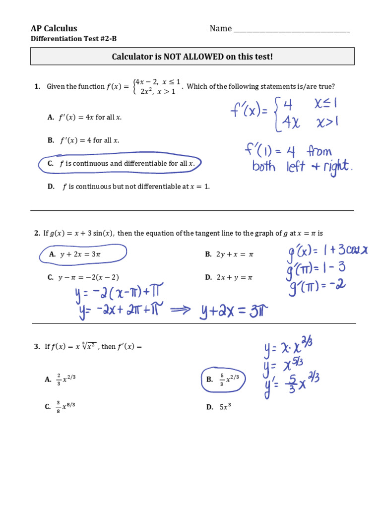 AP Test Unit 2 Form B Key | PDF | Acceleration | Tangent