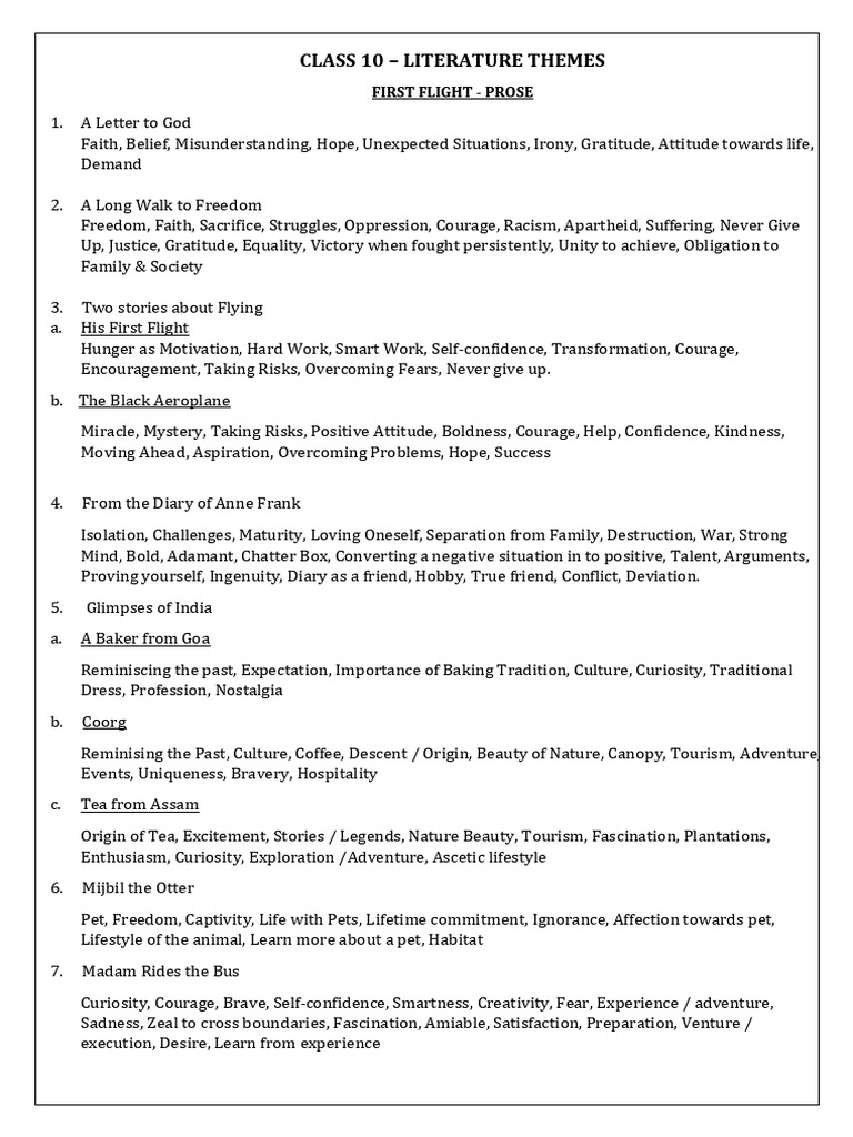Class 10 - All Lessons, Poems, Chapters Themes - Compiled | PDF ...