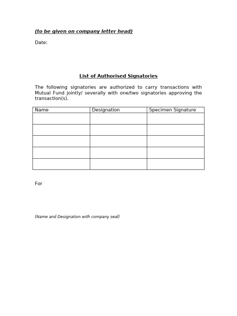 Authorised Signatories Format | PDF