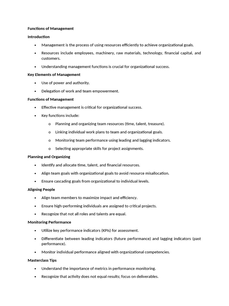 Functions of Management Summary | PDF | Leadership | Power (Social And ...