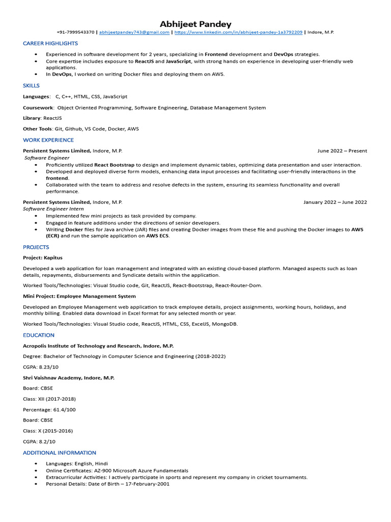 Abhijeet Pandey Resume | PDF | Amazon Web Services | Java Script