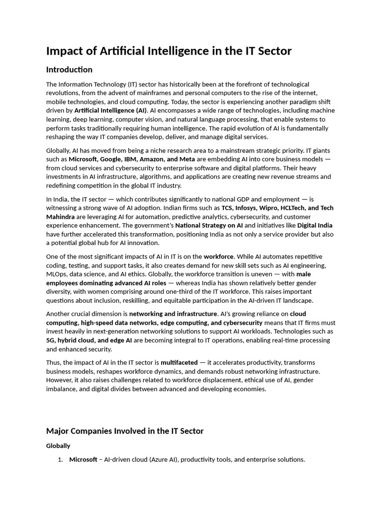 Impact of Artificial Intelligence in The IT Sector | PDF | Artificial ...