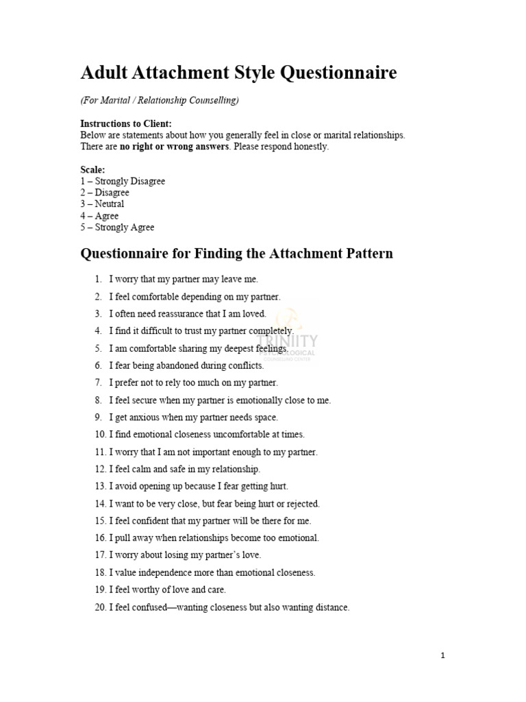 Adult Attachment Style Questionnaire | PDF | Attachment Theory ...