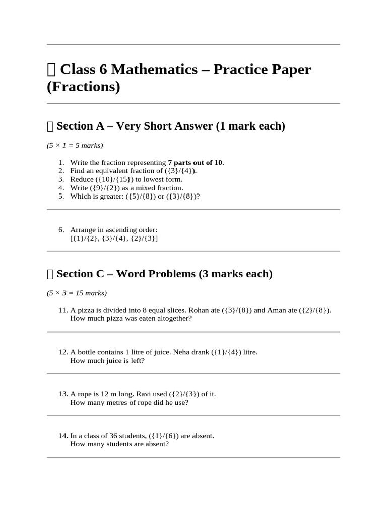 Fraction Questions | PDF