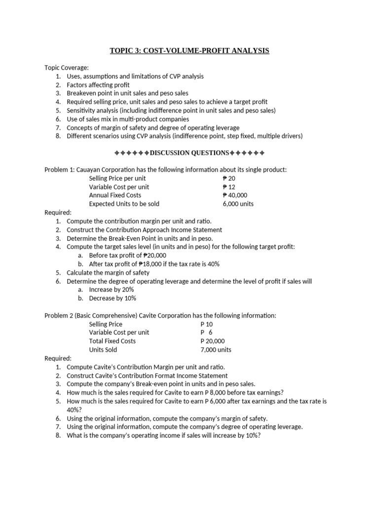 Topic 3 CVP Analysis Handout | PDF | Business | Management Accounting
