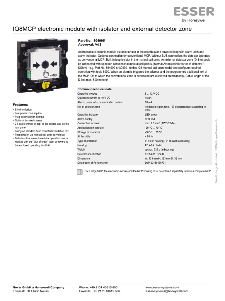 IQ8MCP Electronic Module With Isolator and External Detector Zone | PDF ...
