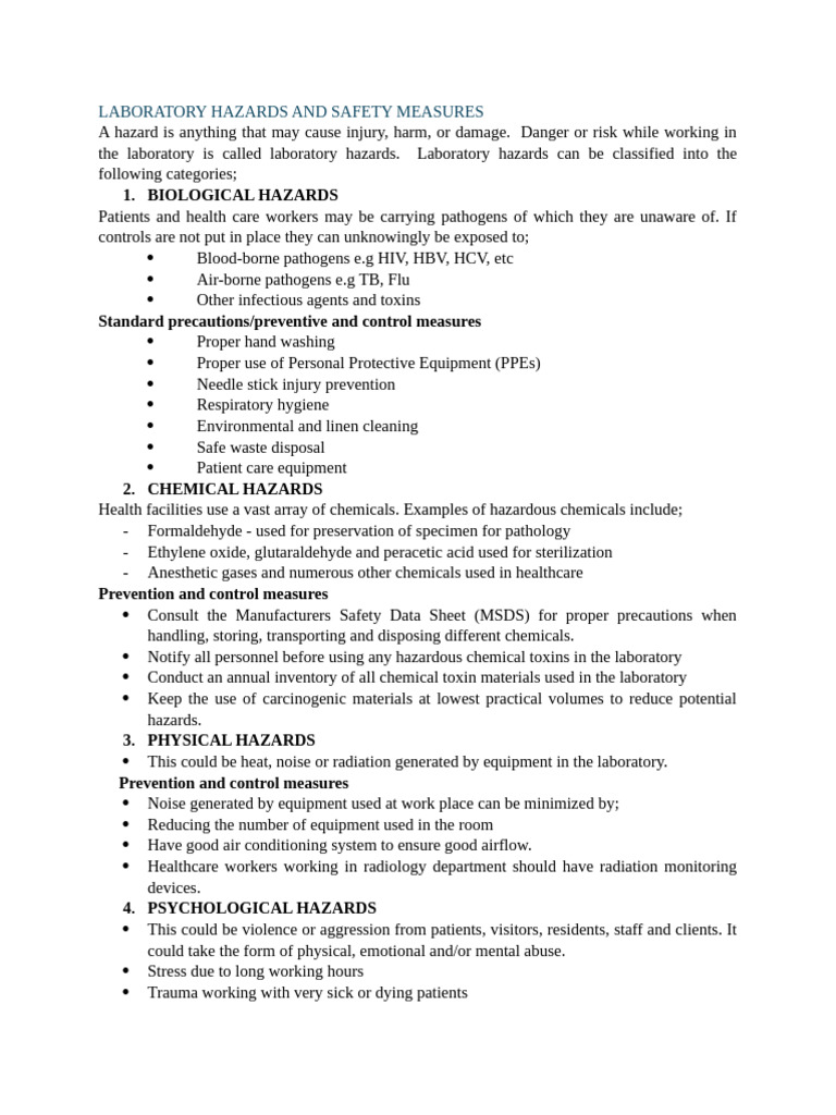 2 Laboratory Hazards and Safety Measures | PDF | Hazards | Safety