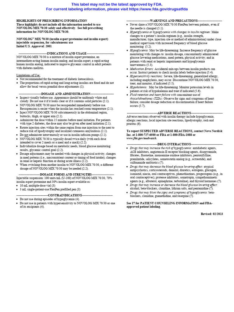 Novolog Mix 70 - 30 Us Pil | PDF | Hypoglycemia | Diabetes Management